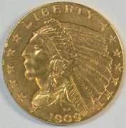 Lovely BU 1909 US $2.50 Indian Gold Piece. Better date