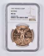 MS66 1947 Mexico 50 Pesos Gold Restrike NGC