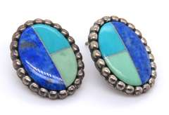 Vintage Turquoise and Lapis Sterling Silver Earrings