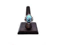 Oval Tibetan Turquoise in Ornate Silver Energy Ring
