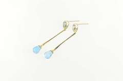 10K Yellow Gold Pear Blue Topaz Faceted Drop Dangle Bar Earrings