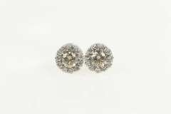 14K White Gold 0.82 Ctw Diamond Round Halo Cluster Stud Earrings
