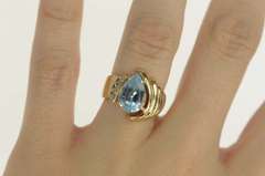 14K Yellow Gold 3.65 Ctw Pear Blue Topaz Diamond Accent Ring
