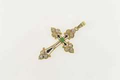 14K Yellow Gold 1.01 Ctw Diamond Emerald Cross Christian Pendant