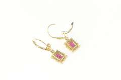 14K Yellow Gold Emerald Syn. Ruby CZ Halo Dangle Earrings
