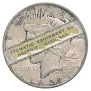 1922 Peace Silver Dollar Stickered "Automatic Equipment Co. Detroit"