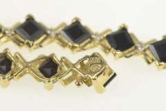10K Yellow Gold Black Onyx Diamond Accent X Link Tennis Bracelet
