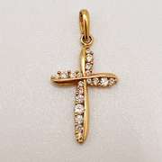 14kt Solid Yellow Gold & Diamond Cross Pendant