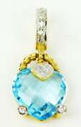 Exquisite 14K Blue Topaz & Diamonds Heart Pendant