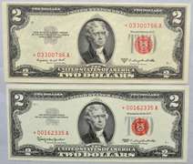 Choice CU 1953 B &1963 Star $2 Red Seal US Notes