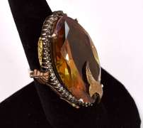 Fantastic Huge 26.15CTS Marquise-Cut Gold Topaz Ring in Sterling Silver