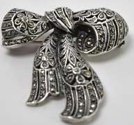 Silver And Marcasite Bow Pin