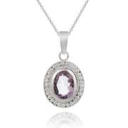 Sterling Silver Genuine Amethyst Oval Pendant