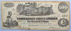 $100 CSA June 25 1862 Straight Steam Note
