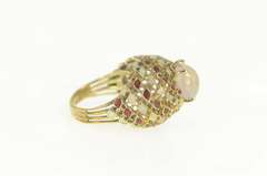 14K Yellow Gold Rose Quartz Opal Enamel Domed Cocktail Ring