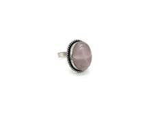 Cabochon Rose Quartz in Tibetan Silver Energy Rope Design Ring