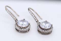 Vintage Sterling Silver Cubic Zirconia Dangle Earrings