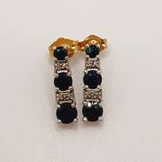 14kt Gold, Blue Sapphire, & Diamond Earrings