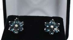 Sterling Silver Necklace And Earrings Set W/ Manmade Blue Stones