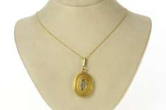14K Yellow Gold Victorian Diamond Turquoise Ornate Locket Pendant