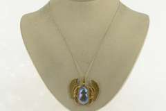 14K Yellow Gold Iridescent Glass Scarab Egyptian Life Symbol Pendant
