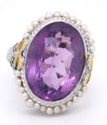 Antique White Gold Amethyst and Pearl Ring