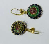 14kt Solid Yellow Gold, Emerald, Ruby, & Blue Sapphire Earrings