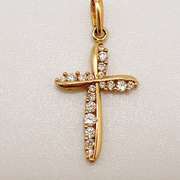 14kt Solid Yellow Gold & Diamond Cross Pendant