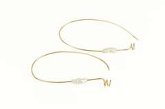 14K Yellow Gold Pearl Beaded Oval Spiral Accent Hoop Earrings