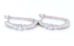 Dazzling White Gold 3 Stone oval Hoop Earrings
