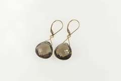 14K Yellow Gold Faceted Smoky Quartz Dangle Drop Statement Earrings