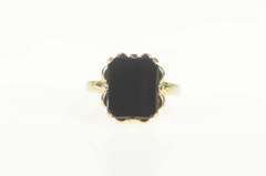 10K Yellow Gold Squared Retro Black Onyx Scalloped Statement Ring