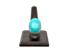 Oval Tibetan Turquoise in Ornate Silver Energy Ring