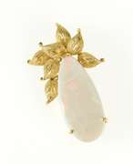 14K Yellow Gold Pear Natural Opal Leaf Cluster Statement Pin/Brooch
