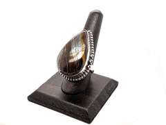 Large Tear-Drop Tiger's Eye & Hematite Stone in Tibetan Silver Ring