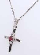 925 Sterling Silver Gemstone Cross Pendant on Chain