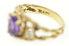 10K Yellow Gold Ornate Amethyst Diamond Accent Rope Design Ring