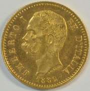 Choice BU 1882 Italy 20 Lire Gold Piece