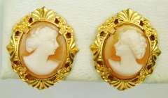 Vintage Carved Shell Cameo Pin & Earrings