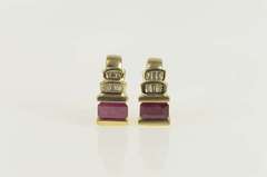 14K Yellow Gold 2.00 Ctw Emerald Cut Ruby Diamond Stud Earrings