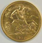 Scarce Choice BU 1915-S Australia Gold Half Sovereign