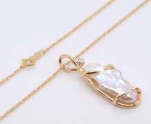 Wonderful Yellow Gold Pearl and Diamond Pendant on Chain