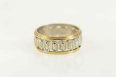 14K Yellow Gold Retro Two Tone Geometric Wedding Band Ring