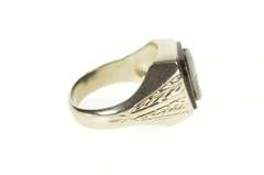 10K White Gold Art Deco Black Onyx Cameo Men's Etched Ring