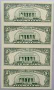 Sheet of 4 Uncut 1999 $5 Boston Fed Reserve Notes