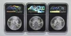 (3) MS70 2021 American Silver Eagle Heraldic T-1 - FDOI - Signed - NGC