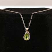 Charming Peridot and Diamond Pendant 14kt and Sterling Silver Necklace
