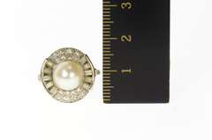 14K White Gold Classic Retro Pearl Diamond Halo Cocktail Ring