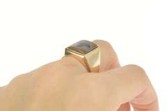 10K Yellow Gold Men's Squared Dendritic Agate Baobab Tree Ring