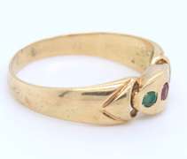 Handsome Yellow Gold Ruby, Emerald and Sapphire Cocktail Ring